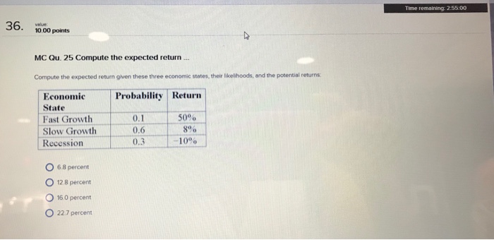 Return A company has a beta of 58. If the market return