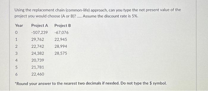 please answer asap Using the replacement chain (common-life) approach, can you type
