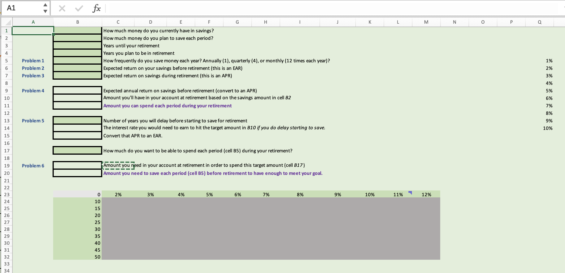 Sheet 1 - Retirement Planning Worksheet In this problem, we want to