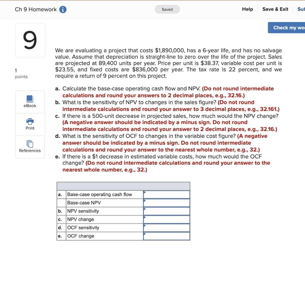 Ch 9 Homework i Saved Help Save & Exit Sut Check