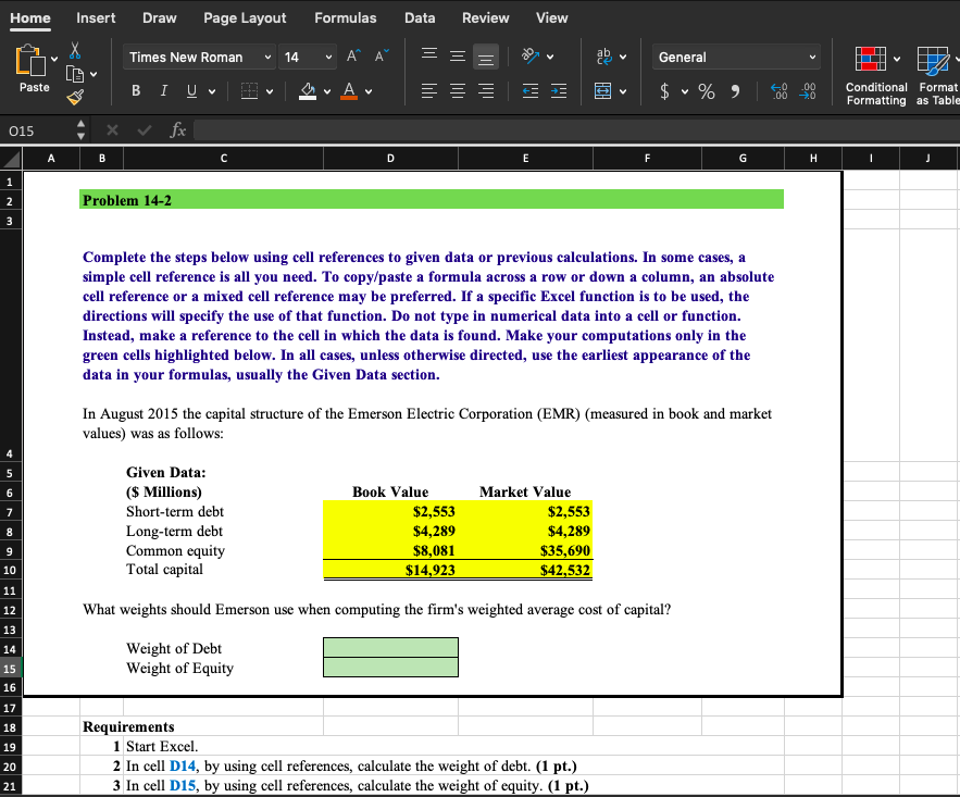  Home Insert Draw Page Layout Formulas Data View 14 A =
