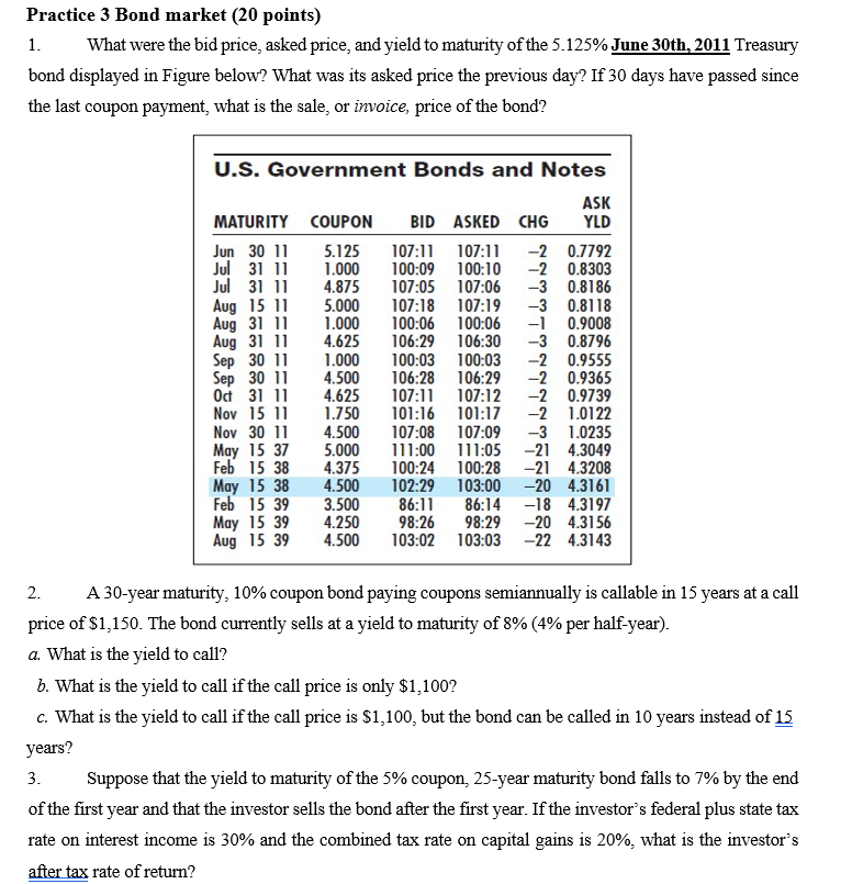 Please answer the 3rd question Practice 3 Bond market (20 points)