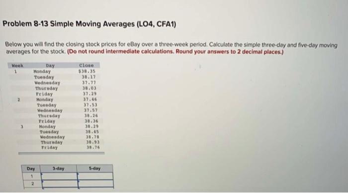  Problem 8-13 Simple Moving Averages (LO4, CFA1) Below you will find