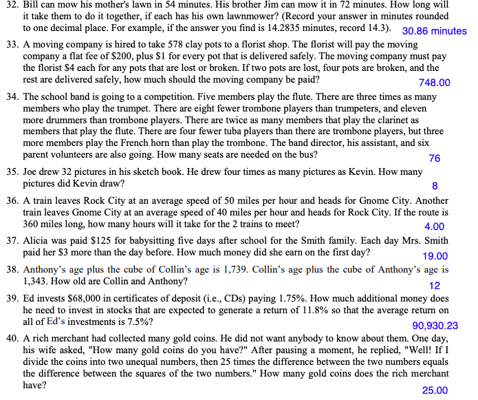For each of the algebra problems below, round your answer to 2