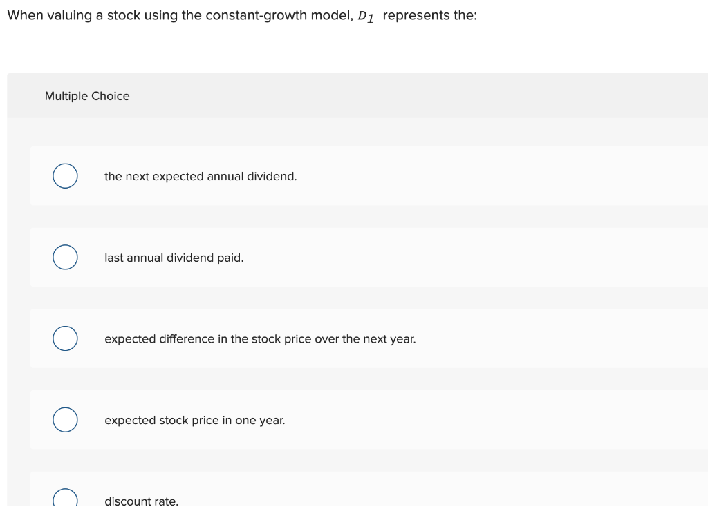 When valuing a stock using the constant-growth model, Di represents the: