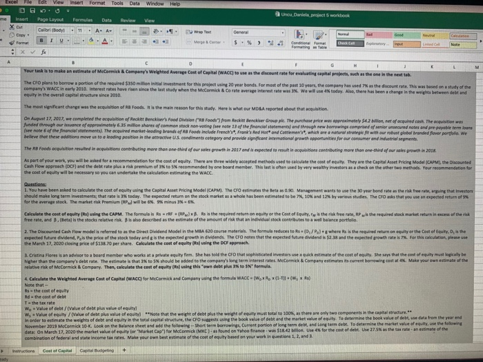 please answer and calculate the questions below. with Excell formula and explanations