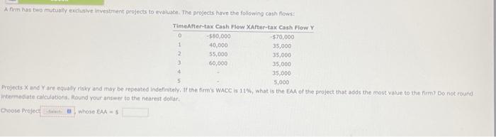  A frm has two mutually exilusive investment projects to evaluste. The