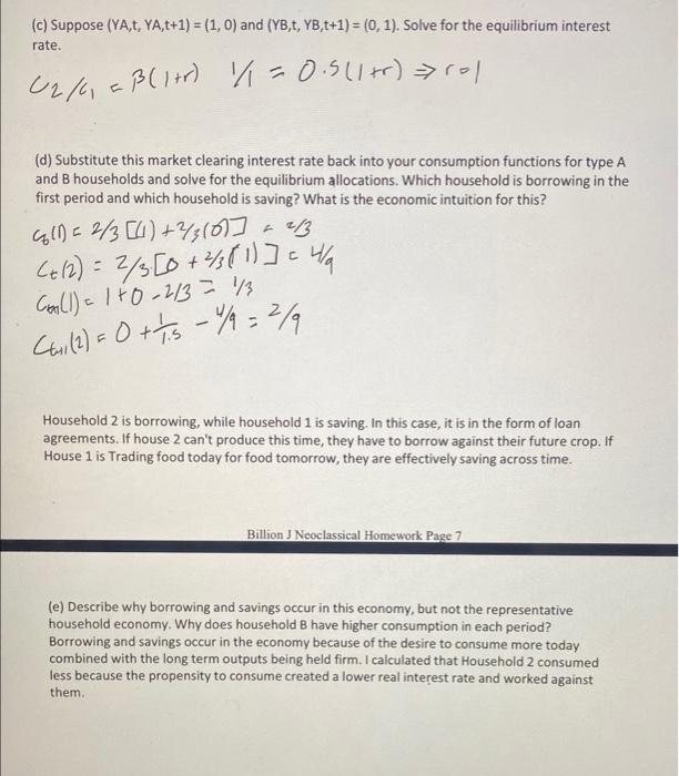 I just need the answer for part (e) (c) Suppose (YA,t, YA,t+1)