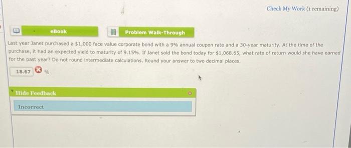  Check My Work (1 remaining) ca eBook M Problem Walk-Through Last