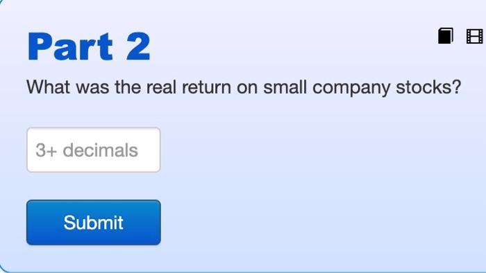 stocks 18.9% Large company stocks 12.7% The inflation rate was 2.6%. Part