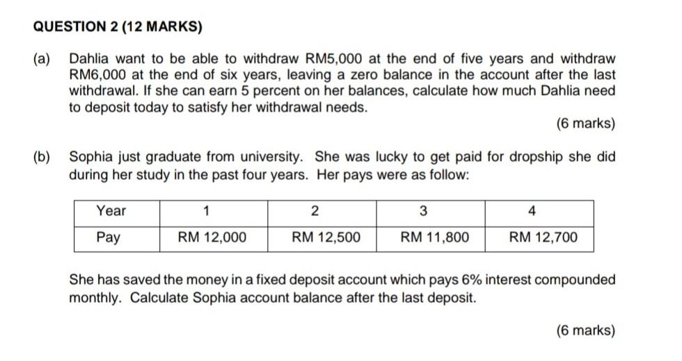 please help with this QUESTION 2 (12 MARKS) (a) Dahlia want