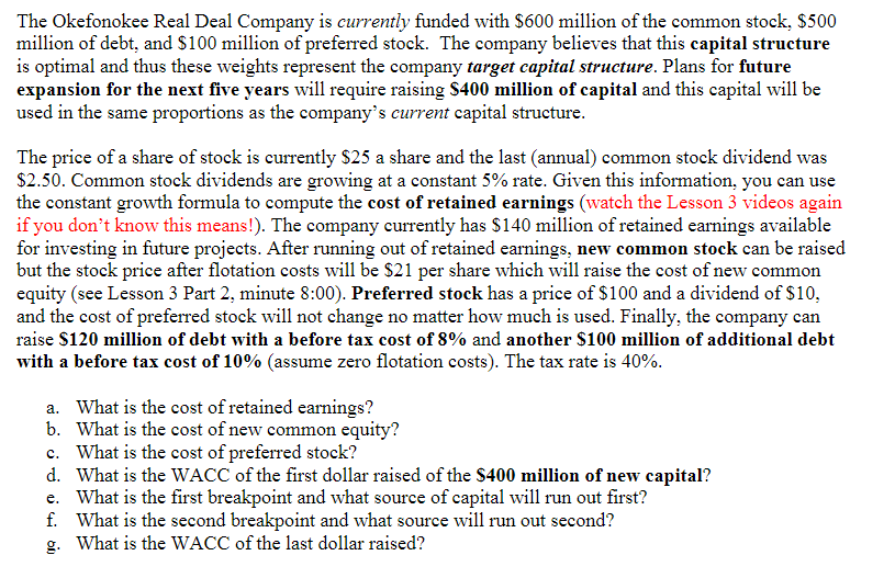 I need help on problems E-F The Okefonokee Real Deal Company is
