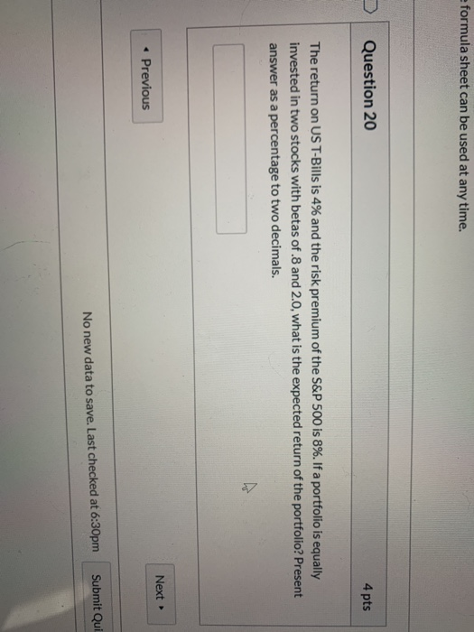  e formula sheet can be used at any time. Question 20