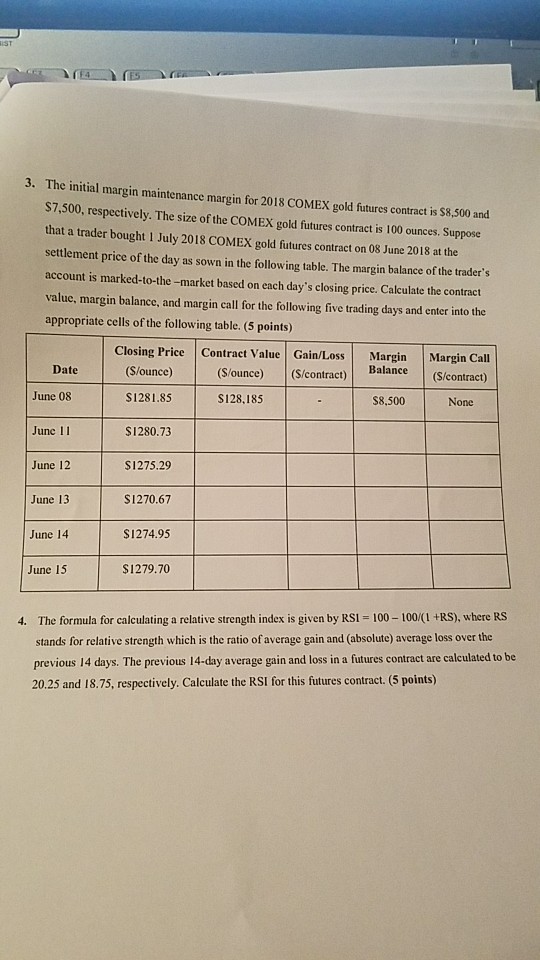  3. The initial margin maintenance margin for 2018 COMEX gold futures