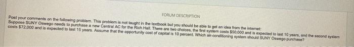  FORUM DESCRIPTION Post your comments on the following problem. This problem