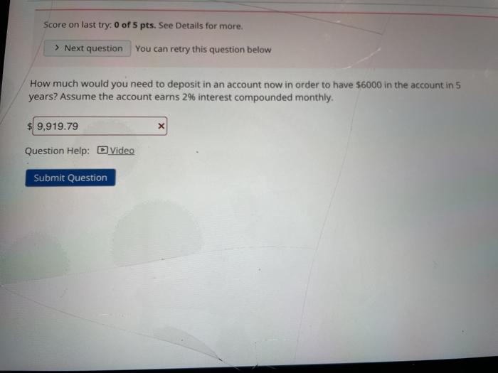  what did i do wrong here ? 2% rate Nper 5