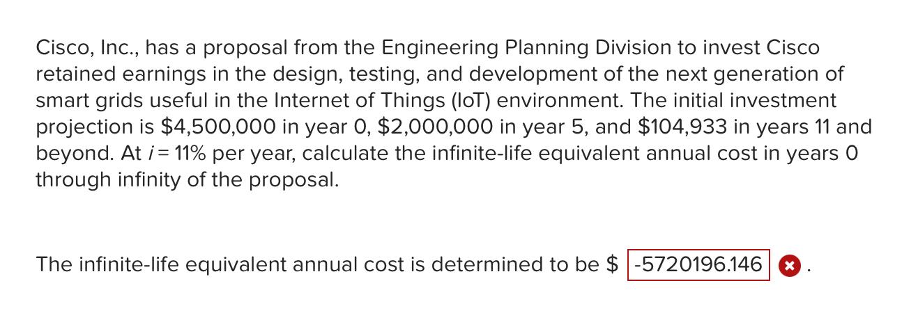  Cisco, Inc., has a proposal from the Engineering Planning Division to