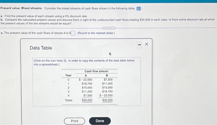  Present value: Mixed streams Consider the mixed streams of cash flows