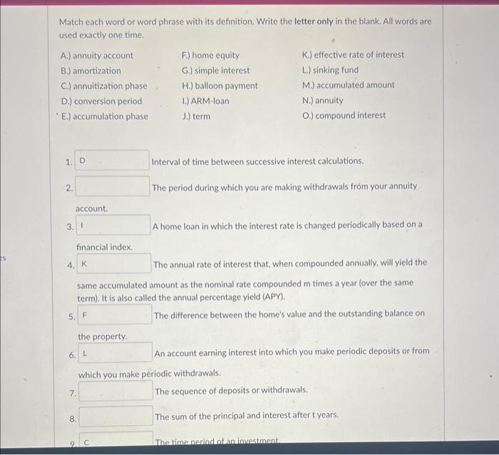  Match each word or word phrase with its definition. Write the