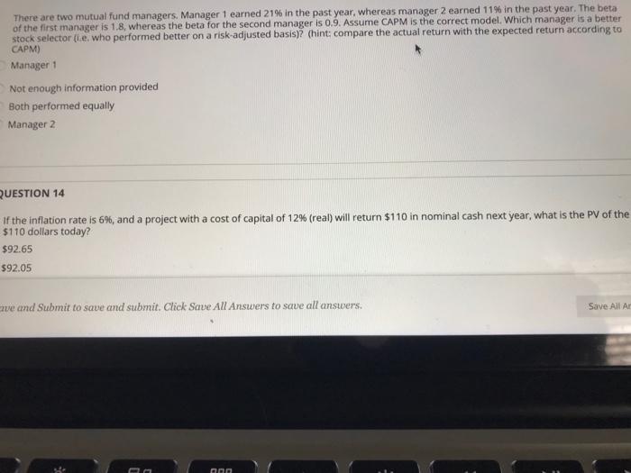  There are two mutual fund managers. Manager 1 earned 21% in