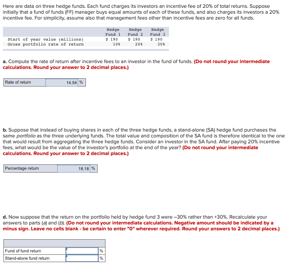  Here are data on three hedge funds. Each fund charges its