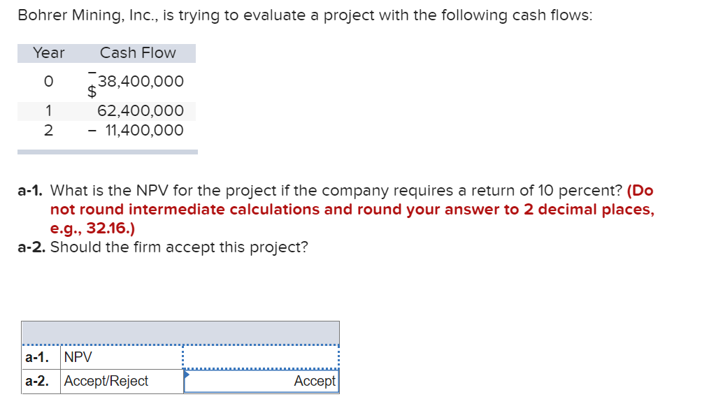 Bohrer Mining, Inc., is trying to evaluate a project with the