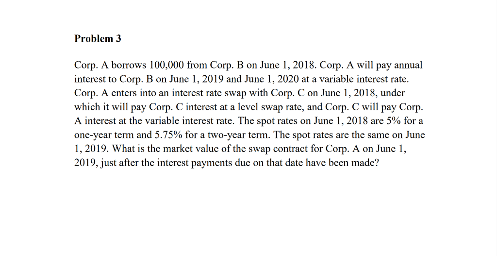 Problem 3 Corp. A borrows 100,000 from Corp. B on June