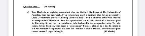 Question One (1) 155 Marks a) Tom Hanks is an aspiring