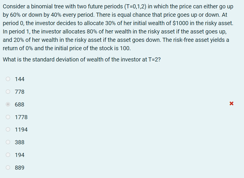  Consider a binomial tree with two future periods (T=0,1,2) in which