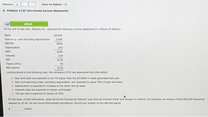  Attempted Keep the Highest / 10 6. Problem 17.07 (Pro Forma