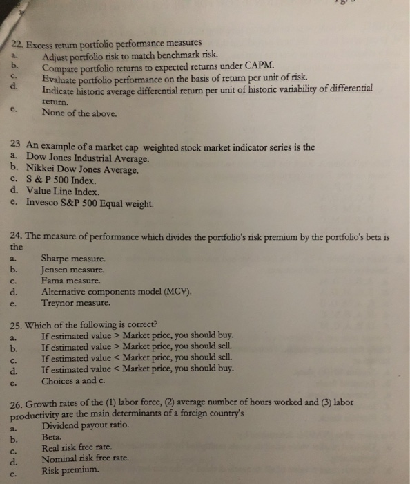  doud 22. Excess return portfolio performance measures Adjust portfolio risk to