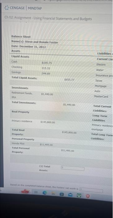  :- CENGAGE | MINDTAP Ch 02: Assignment - Using Financial Statemients