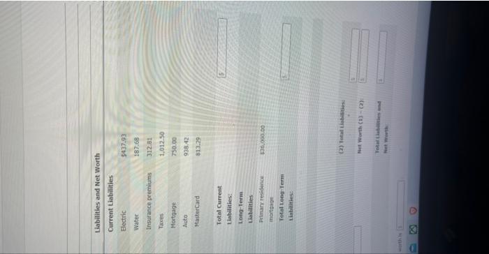 and Budgets Balance Sheet Name(s): Steve and Bonnie Foster Date: December 31,2012