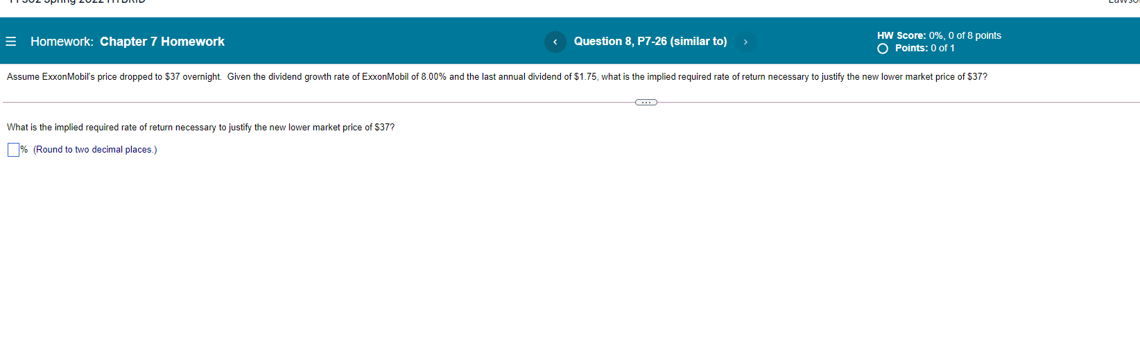 g = Homework: Chapter 7 Homework Question 8, P7-26 (similar to) HW