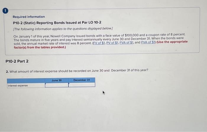 at Par LO 10-2 [The following information applies to the questions displayed