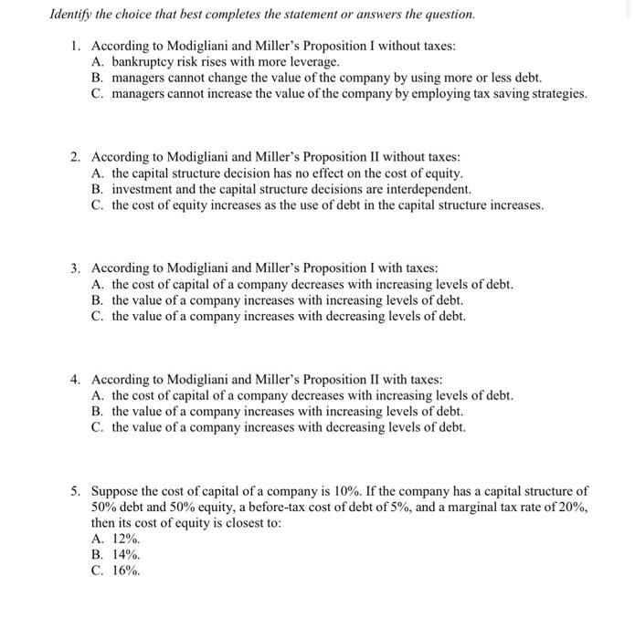  Identify the choice that best completes the statement or answers the