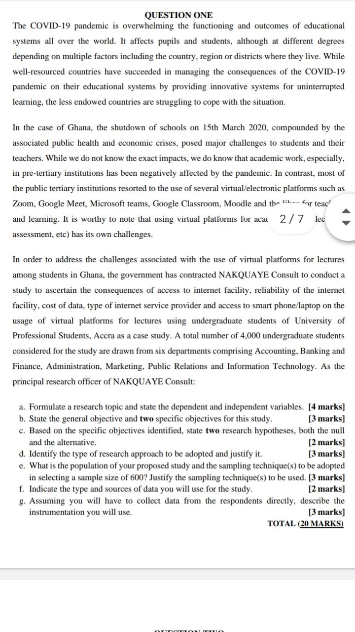  QUESTION ONE The COVID-19 pandemic is overwhelming the functioning and outcomes