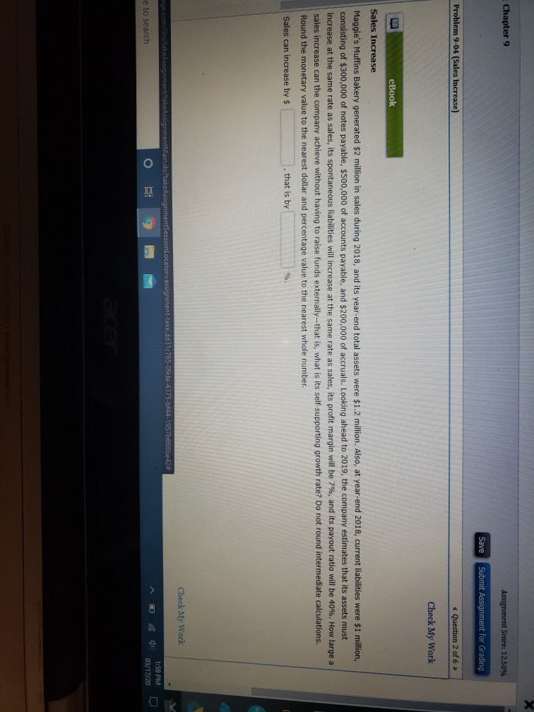  Chapter 9 Assignment Score: 12.50% Save Submit Assignment for Grading Problem