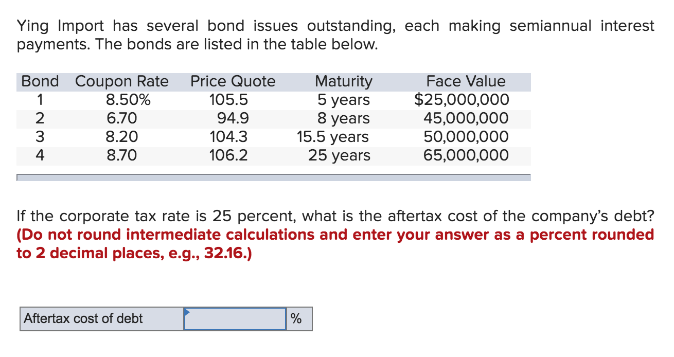 Ying Import has several bond issues outstanding, each making semiannual interest
