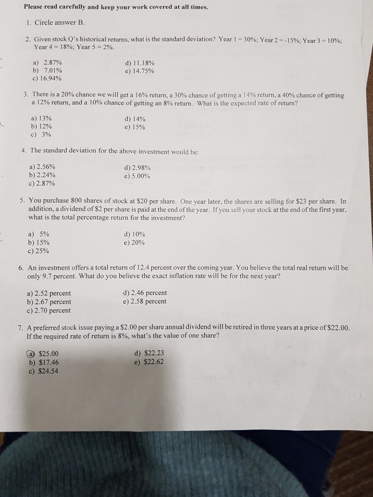 Please read carefully and keep your work covered at all times.