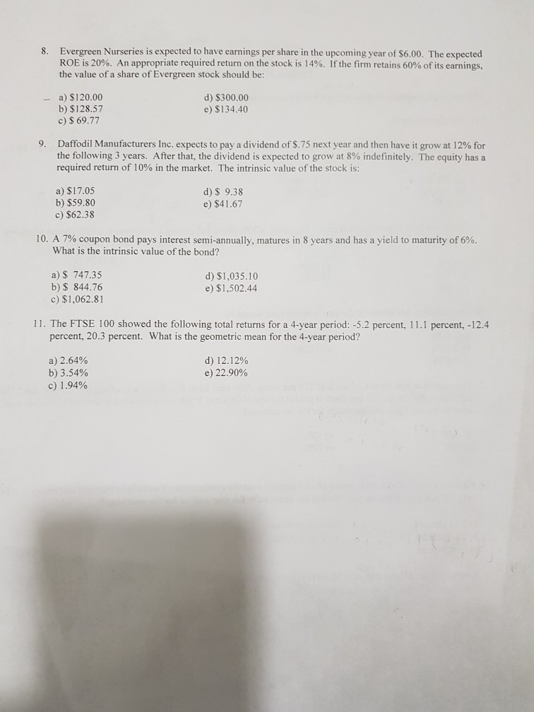 1. Circle answer B 2. Given stock Q's historical returns, what is
