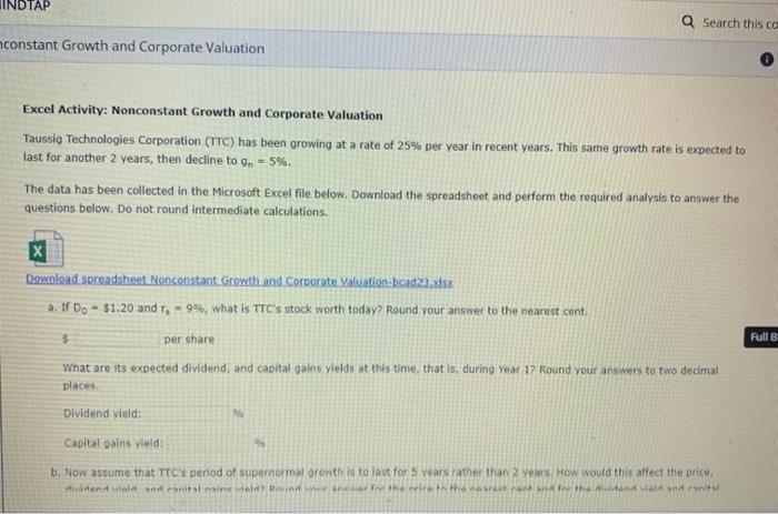 Period of supernormal growth 5. vears d. Finding the stock value based