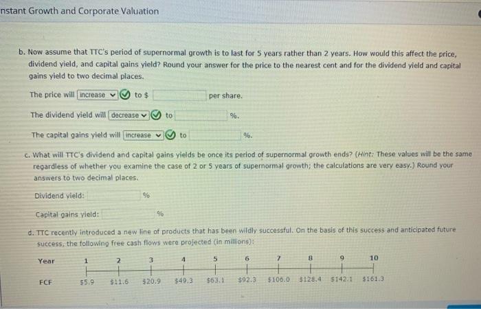 on the corporate valuation model approach Year FCF (in millions) Sheet1 TY.