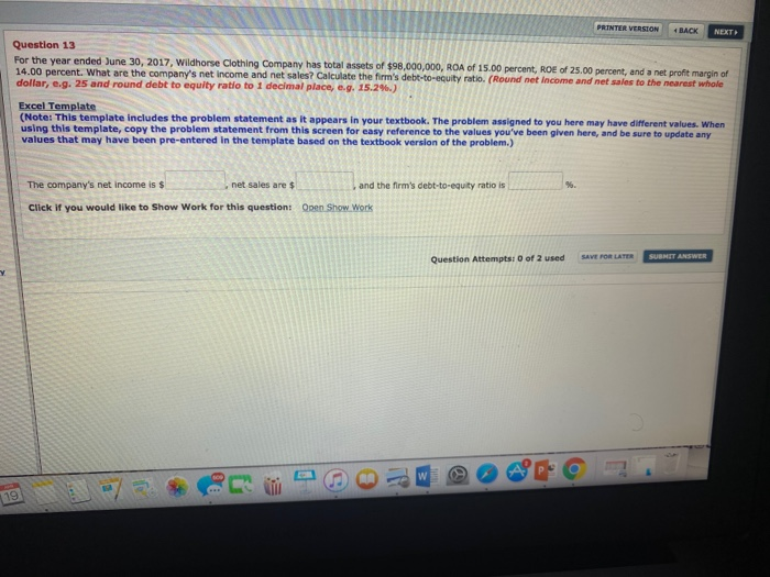 Please help. thanks PRINTER VERSION BACK NEXT Question 13 For the year