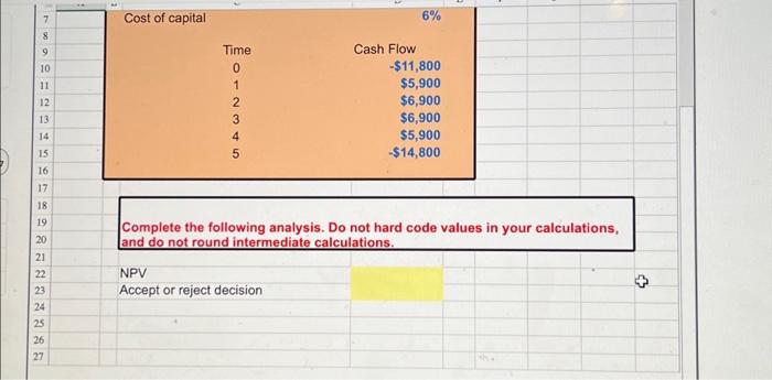 write tbe answer in excel formula format Complete the following analysis.