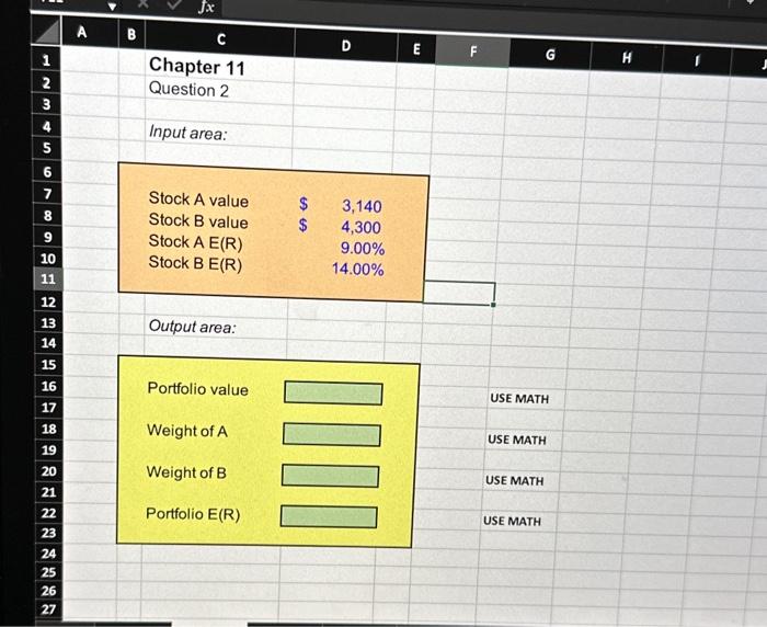  solve the following using excel (please include formulas) Output area: \begin{tabular}{|l|l|}