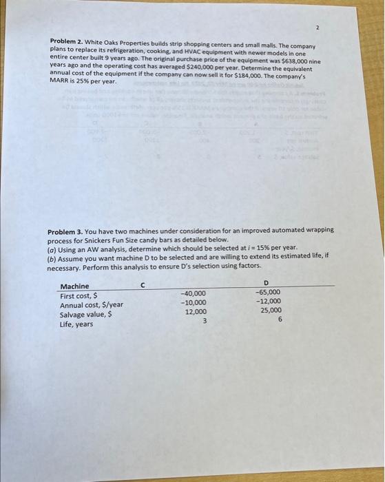 Please answer Problem 2 and 3 Problem 2. White Oaks Properties builds