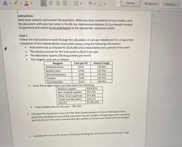  Normal No Spacing Heading 1 Instructions Read each scenario and answer