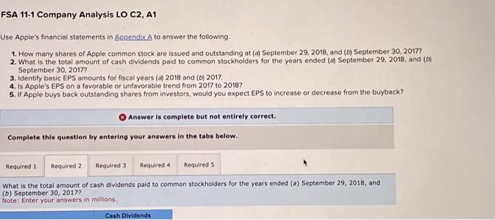  Use Apple's financial statements in Appendix A to answer the following.
