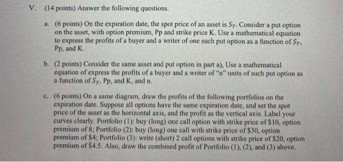  V. (14 points) Answer the following questions. a. (6 points) On